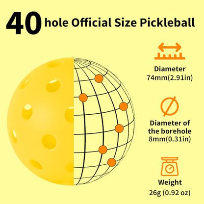 4/6/12/20/50/100 pcs Pickleball Balls,40 Hole Outdoor Pickleball Balls,8mm Precision Drilled-Spaced Pickle Ball Set-Profession Plastic Ball for Pickleballs Paddles and Indoor Floor Sport Court