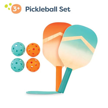 B. toys – Kids Pickleball Game – Wooden Paddle Set – 2 Paddles & 4 Balls – Drawstring Storage Bag – 3+ Years– Pickleball Set - style: Pickleball Set