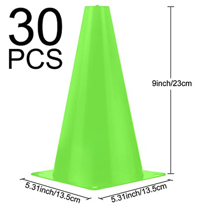 Hoteam 30 Pieces 9 Inch Traffic Cones Plastic Sport Agility Training Safety Cones Soccer Practice Equipment for Basketball Football Drills Exercise, Outdoor Activity and Events - color: Green