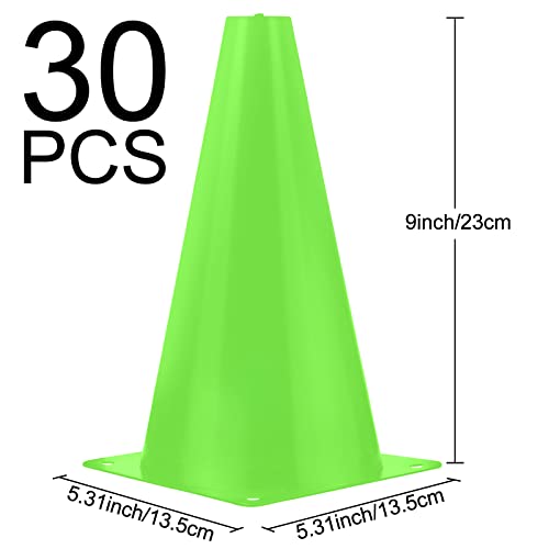 Hoteam 30 Pieces 9 Inch Traffic Cones Plastic Sport Agility Training Safety Cones Soccer Practice Equipment for Basketball Football Drills Exercise, Outdoor Activity and Events - color: Green