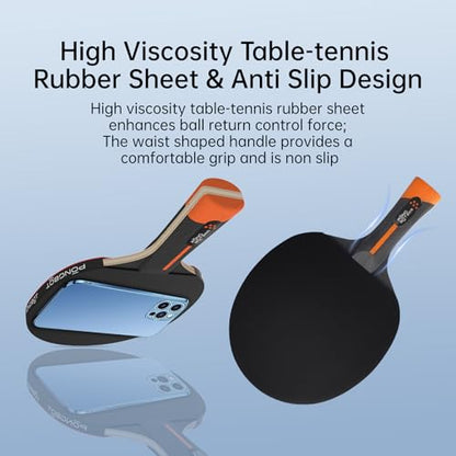 PONGBOT Five-Star Ping Pong Paddle, Professional Level Table Tennis Racket with Hard Case, Carbon Fiber, 7-Ply Blade, Premium Rubber, for Competitive Tournaments and Serious Players