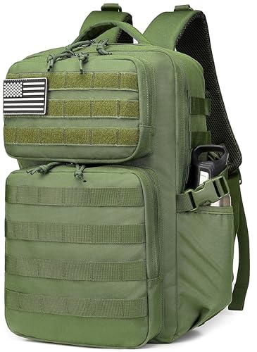 Wotony Military Tactical Backpack for Men Waterproof Daypack 3 Day Assault Pack Molle Bag with Water Bottle Holder - color: Military Green, size: 25L