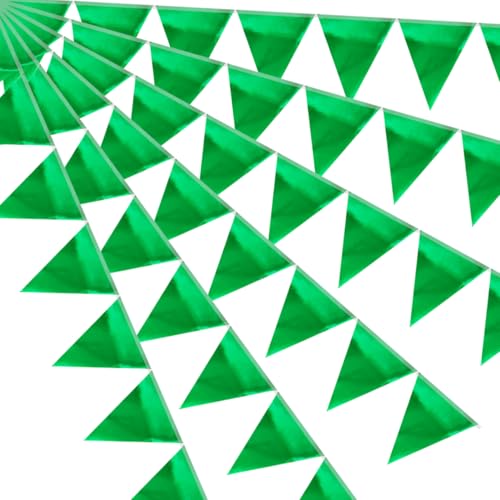 64ft Green Triangle Pennant Banner Flag Metallic Paper Bunting Garland for Hanging Backdrop Birthday Party Decorations Graduation Bachelorette Bridal Wedding Baby Shower New Year Party Supplies - color: Green