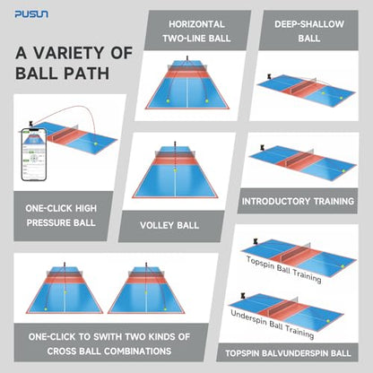 Pickleball Machine-PUSUN Launcher for Professional Training | App& Remote Control | Speed, Angle, Rotation Adjustment | Large Capacity (85+ Balls) | 4-6 Hour Battery Life | Self-Programming - color: White