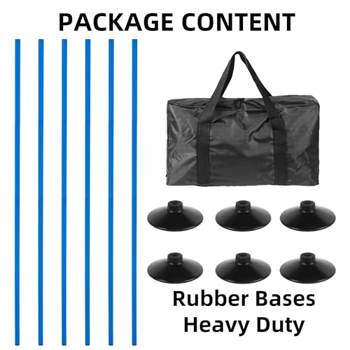 6 Pcs 5 FT Adjustable Agility Training Poles for Soccer,Basketball,Football, Horse,Dog-Speed and Agility Training Equipment Sports Training Poles with Rubber Bases and Bag - color: blue