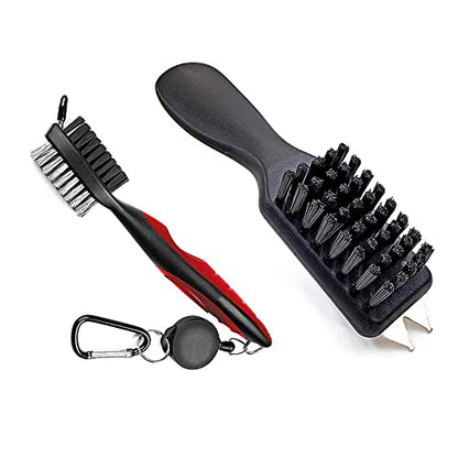 Durable Golf Club Groove Cleaner Brush and Shoes Brush With Handle - Dirt Mud Remover Tool for Golf Clubs and Shoes - Retractable Zip-line Aluminum Carabiner