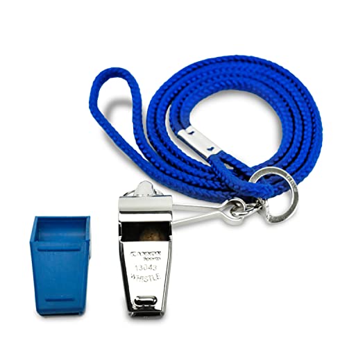 Cannon Sports Solid Brass Metal Whistle with Whistle Cover & Lanyard - Loud, Clear Sound, 124 dB Tone, Durable - Ideal for Coaches, Referees, Officials, Trainers - color: Blue