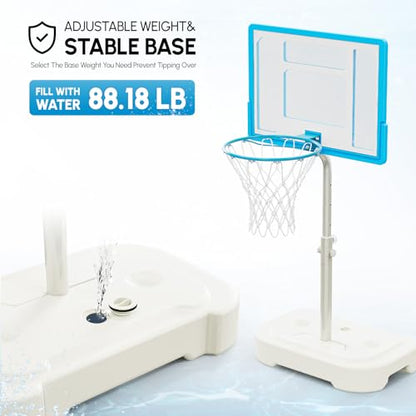 PEXMOR 2.95FT - 3.94FT Adjustable Height Basketball Hoop for Poolside, Shatterproof PC Backboard & Impact Resistant Filling Base, Upgraded Knobs Adjust Height Easily, for Pool Outdoor Teens Adults