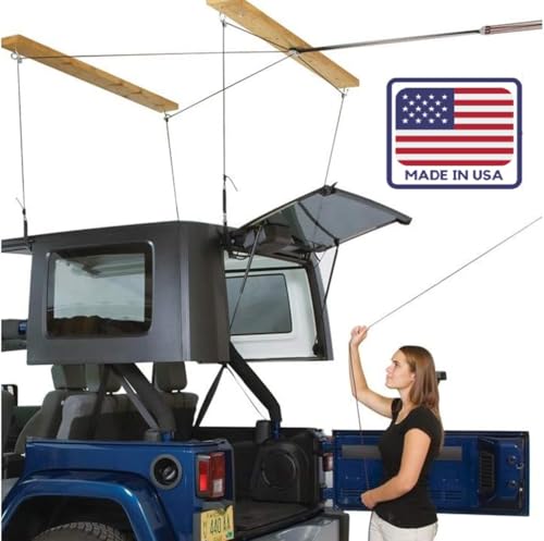 HARKEN - Truck Cap Overhead Garage Storage Hoist, Self-Leveling, Safe Anti-Drop System, Easy One-Person Operation, Smart Garage Organization - 7806 - size: 10 ft Ceiling, 200 lb Max