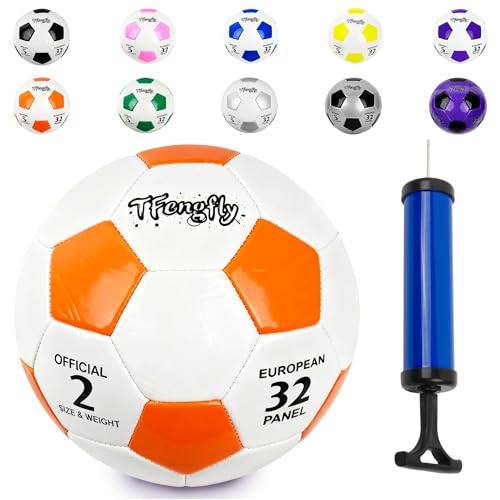 Size 2, 5 Soccer Ball with Pump Needle-Training Recreation Soccer Ball Size 2, 5 Thicker PU Tight Weaved Mini Soccer Ball for Teen Boy Girl Outdoor/Indoor League Game Practice Training - color: White+Orange, size: 2