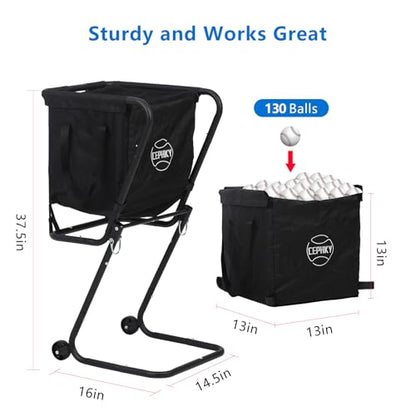 Portable Tennis Ball Hopper with Wheels, Foldable Ball Caddy Holder for Baseball, Pickleball, Softball and Tennis Balls, Large Capacity Basket for Easy Storage & Transport, Holds 100-150 Balls