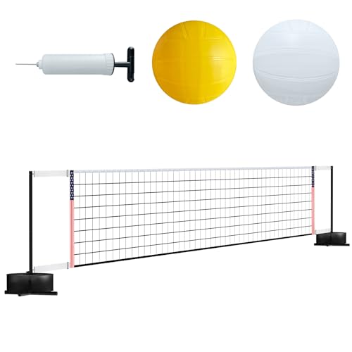 Portable Pool Volleyball Net System -4th of July Celebration Adjustable 16.5-26.5FT Length Net Includes 2 Water Volleyballs, Heavy-Duty Water-Filled Base Perfect for Pickleball, Tennis & Pool Games