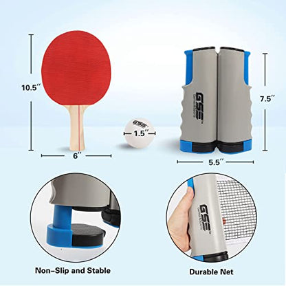 GSE Games & Sports Expert Adjustable Retractable Ping Pong Net Set & Post. Professional Table Tennis Rackets and Balls, Net with Posts and Storage Bag - Pingpong Paddle and Game Table Accessories. | Adjustable, Retractable, Post, Professional, Rackets, Ba
