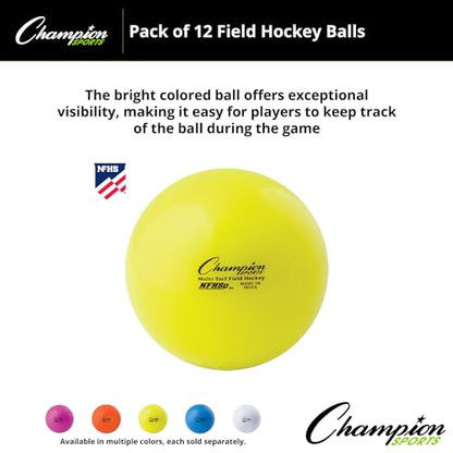 Champion Sports Field Hockey Balls – NFHS Approved, High-Visibility Regulation Balls, 12-Pack - color: Yellow (Pack of 12)