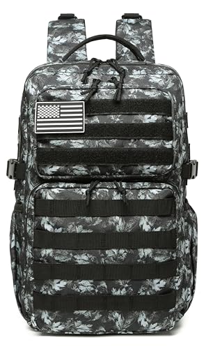 Wotony Military Tactical Backpack for Men Waterproof Daypack 3 Day Assault Pack Molle Bag with Water Bottle Holder - color: Gray Maple Leaf, size: 25L