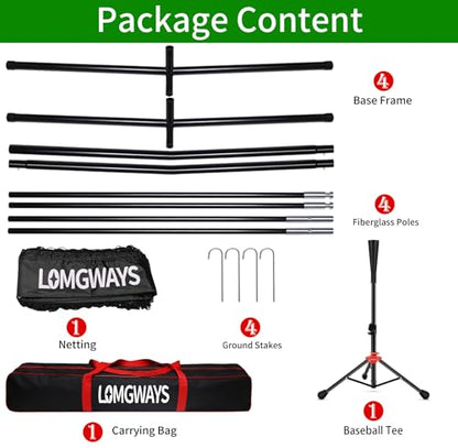 7x7ft/8x8ft Baseball Softball Net with Steel Frame for Batting, Hitting, Pitching, Portable Baseball Batting Net with Carry Bag, Great for All Levels - size: 7FT Black(Tee)