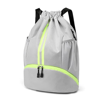 Valleycomfy Sports Drawstring Backpack - Water Resistant String Bag with Side Mesh Pockets Shoe Compartment Gym Backpack for Women & Men Grey - color: A-grey