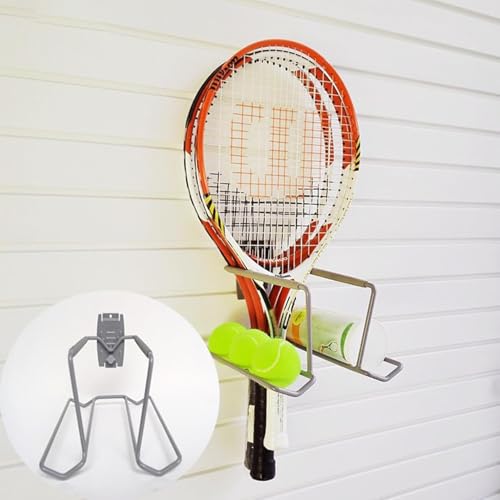 Tennis Racket Storage Rack Display Racks, Tennis Racket Holder, Holds Six Balls and Four Rackets, Wall Garage Organizer for Badminton Tennis Pingpong