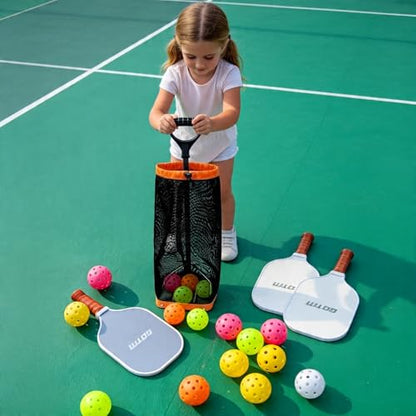Tennis Ball Hopper, Holds 40+ Pickleballs or 50+ Tennis Balls, Lightweight Durable Steel Frame, Portable Adjustable Ball Picker（Excluding Ball） - color: Yellow
