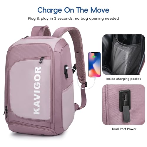 KAVIGOR Pickleball Bag, Large Pickleball Backpack Holds 4 to 6 Paddles, Shoes Compartment & Wet/Dry Pocket (9 Pockets), Charge Port - color: Berry Pink