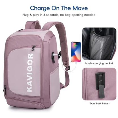 KAVIGOR Pickleball Bag, Large Pickleball Backpack Holds 4 to 6 Paddles, Shoes Compartment & Wet/Dry Pocket (9 Pockets), Charge Port - color: Berry Pink