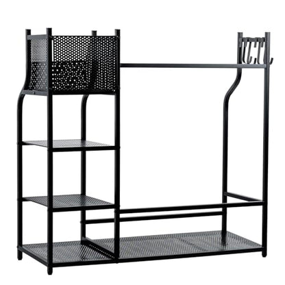 MyGift Golf Bag Stand for Garage, Black Metal Extra Large Golf Garage Storage Organizer with 4 Shelf Ball Holder, Shoe Organizer, and 5 Hook Hanger, Golf Accessories Gift for Men