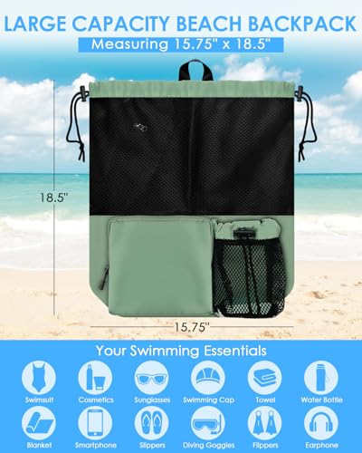 BROTOU Swim Bag Beach Backpack with Wet Pocket Mesh Drawstring Bags for Swimming, Gym - color: Light Green