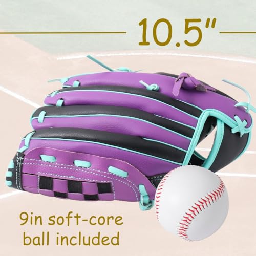 Urby Left Handed Baseball Glove, Left Handed T Ball Glove for Lefty, Left Hand Throw Only. T-Ball & Youth Baseball Gloves. - color: Black & Purple, size: 10.5in Age 4-7