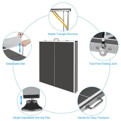 4/6/8/9 ft Professional Table Tennis Table Ping-Pong Tables Set Foldable & Portable Tables with Removable Net 2 Table Tennis Paddles and 3 Balls Easy Assembly - color: Black, size: 6 ft