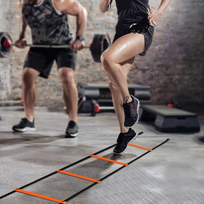 GHB Pro Agility Ladder 2 Pack Agility Training Ladder Speed 12 Rung 20ft with Carrying Bag (Orange and Blue)