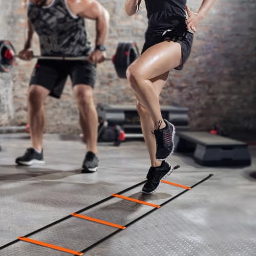 GHB Pro Agility Ladder 2 Pack Agility Training Ladder Speed 12 Rung 20ft with Carrying Bag (Yellow and Orange)
