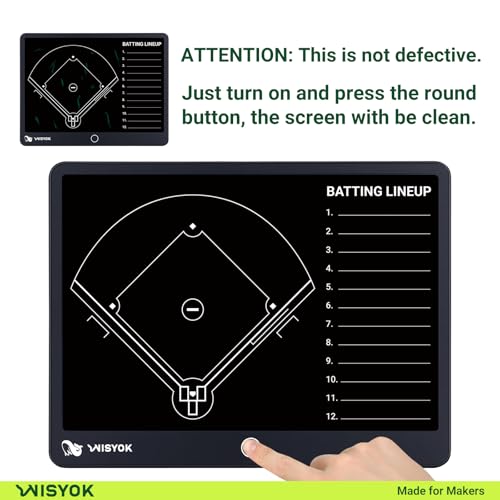 WISYOK Electronic Baseball Coaching Board, LCD Coach Clipboard, Digital Strategy Marker Lineup Board with Pen for Game, Training, Teaching - style: Baseball LCD