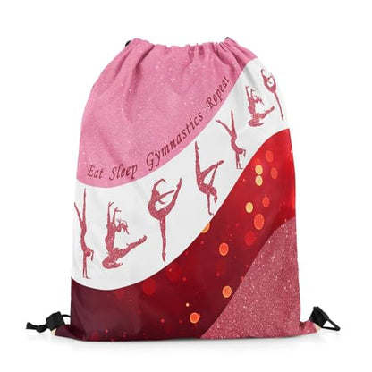 Castle Fairy Gymnastics Dance Drawstring Backpack Cheerleading Yoga Lover Sackpack for Beach Swimming Pool Pink Glitter Print Draw String Bags Waterproof Sports Gym - color: Pink 9