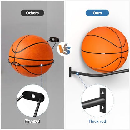 Ball Rack Wall Mount with 2 Separate Shelf, Basketball Holder Storage Wall Mount with 8 Ball Capacity, Garage Sports Equipment Organizer