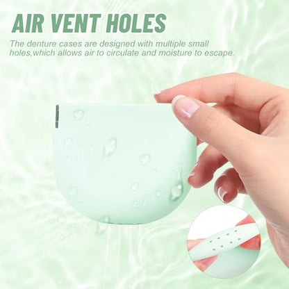 Silicone Retainer Denture Storage Case Holder, Portable Slim Dental Container Cleaning Box with Drain Holes and Leakproof for Aligners, Mouth Guards, Night Guards, Removable Dental Appliances (Green) - color: Green