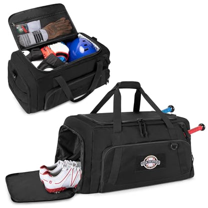 GOBUROS Tactical Baseball Duffle Bag with 2 Bat Holder, Catchers Gear Bag for Softball Equipment, Travel Baseball Bags with Shoe Compartment for Gym Sports