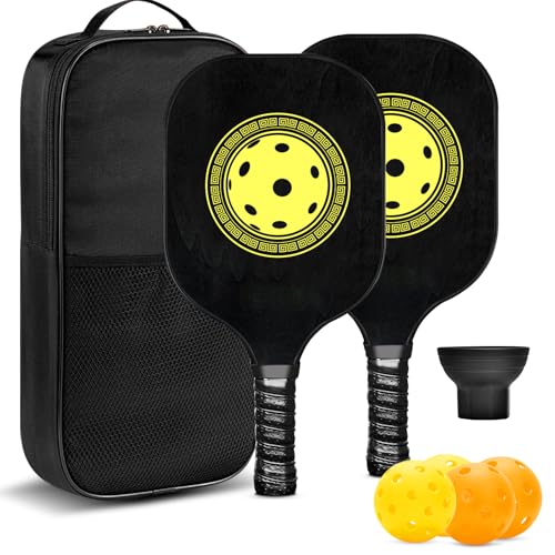 Pickle Ball Set Pickleball Paddles Set of 2 Carbon Fiber Pickleball Paddle Includes 4 Balls, 2 Ball Pickers, 1 Ball Bag Best Gifts for Junior and Professional Pickleball Equipment - color: Black