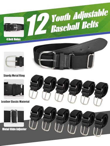 12 Pieces Baseball Belts Bulk Softball Belts Packs Leather Belt Adjustable Softball Belt Stretch Sports - color: Black, size: Adult Size