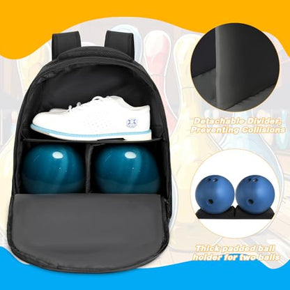 Goloni 2 Ball Bowling Backpack,Bowling Ball Bag with Shoe Compartment & Portective Foam Padded, Fits Shoes Up to US Size 16 - color: Black