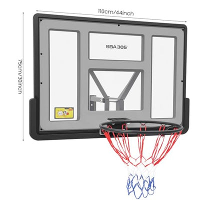 Basketball Backboard and Rim Combo, 44'' x 30'' Wall Mounted Basketball Hoops with Basket Net, Garage Basketball Hoop Basket-Ball Rack Competition, Home Training