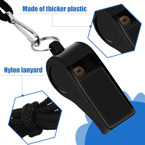SANNIX 7 Pack Whistles, Coaches Whistles with Lanyard Sports Whistle Loud Crisp Sound Whistles for Referees Training Gyms Emergency - color: Black