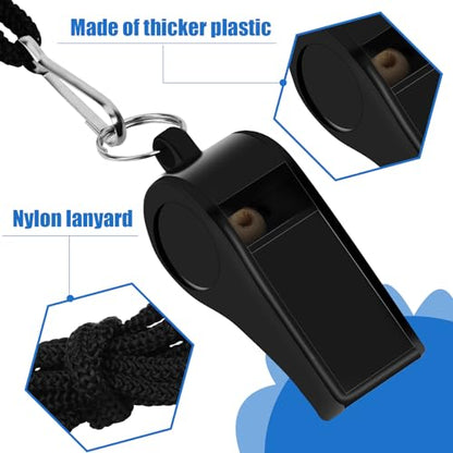 SANNIX 7 Pack Whistles, Coaches Whistles with Lanyard Sports Whistle Loud Crisp Sound Whistles for Referees Training Gyms Emergency - color: Black