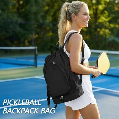 Pickleball Backpack for Women, Fit 2 to 4 Paddles, Pickleball Backpack with Shoe Compartment, Pickle Bag as Gifts for Beginner, Large Capacity Pickle Ball Bag with Paddle Cover Pocket - color: Black