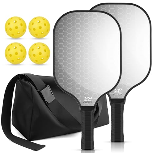 T300 Carbon Fiber Pickleball Paddles Set of 2 Lightweight Pickle Ball Rackets Indoor Outdoor Games Equipment Sports Accessories Gifts - color: Grey White Honeycomb