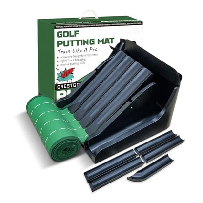 Crestgolf Golf Putting Mat, Automatic Ball Return with 4 Unique Flipping Tracks & 2-Player Mode, Professional Non-Slip Practice Putting Green Mat for Indoor Golf Training, Improve Putting Skills