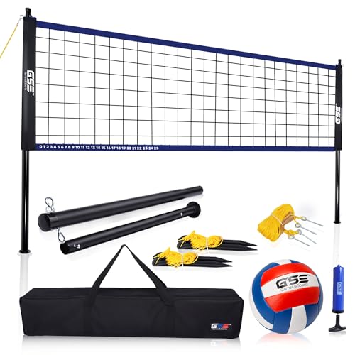 GSE Games & Sports Expert Outdoor Badminton and Volleyball Combo Set, Yard Net Game Set with Ball, Pump, Boundary Line and Carry Bag for Backyard, Beach, Lawn and Park, Family Games - color: Portable Volleyball Set