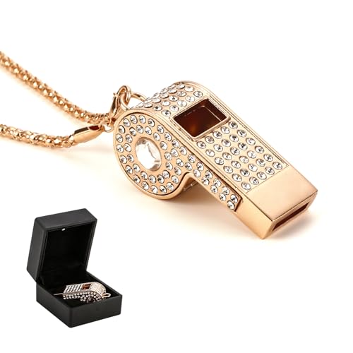 Metal Chain Rhinestone Whistle, Necklace Whistle, Suitable for Coaches, Referees,Lifeguard, Sports Activities (Gold) - color: Transparent
