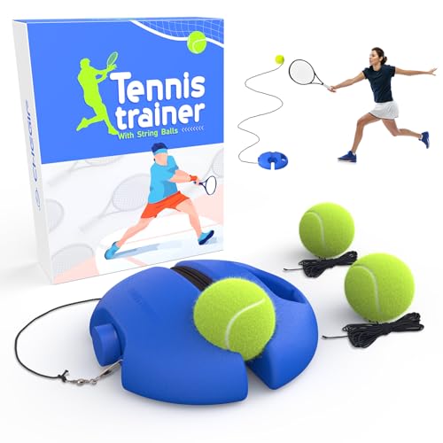 Tennis Trainer Rebound Ball with 3 String Balls, Portable Tennis Training Tool Suitable for Beginners Sport Exercise-Blue