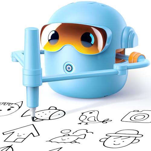NAUQUOHZ Drawing Robot for Kids with 100 Cards, Montessori Painting Toys with Voice Interaction&16 Color Pens Educational Drawing Machine Toys for 3 4 5 6 7 8 Year Old Boys Girls - size: light blue