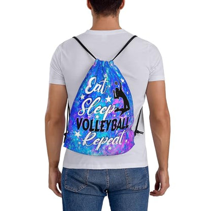 Eat Sleep Volleyball Repeat Drawstring Backpack Gym String Bag Drawstring Sackpack Sport For Womens Mens